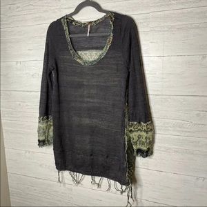 Free People paisley mesh boho fringe Tunic 2/$50🌼